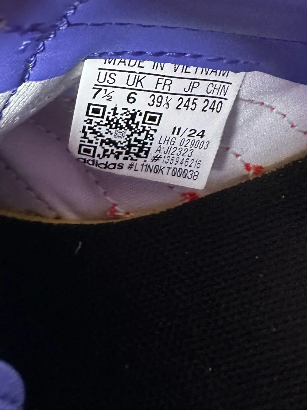 adidas Barreda Decode Lavender Sneaker with Coral Stripes Size 7.5
